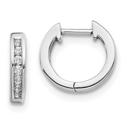 14K White Gold Diamond Hinged Hoop Earrings ,