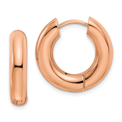 Stainless Steel Polished Rose IP-plated 5mm Hinged Hoop Earrings ,