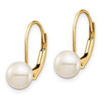 14K 6-7mm White Button Freshwater Cultured Pearl Leverback Earrings ,
