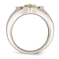 Stainless Steel with 10K Gold Cross and Diamond Polished Ring ,