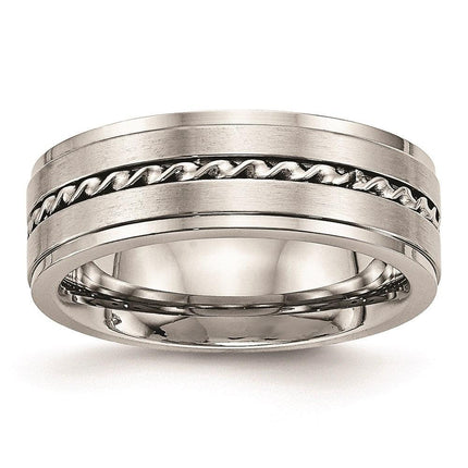 Stainless Steel Brushed and Polished Twisted 7.00mm Band ,