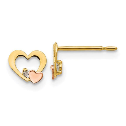 Madi K Kid's 14k Yellow & Rose Gold CZ Heart Post Earrings ,