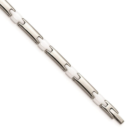 Stainless Steel & White Ceramic 7.5in Bracelet ,