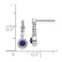 14k White Gold Diamond & Cabochon Sapphire Earrings ,