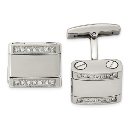 Stainless Steel Polished CZ Cufflinks ,