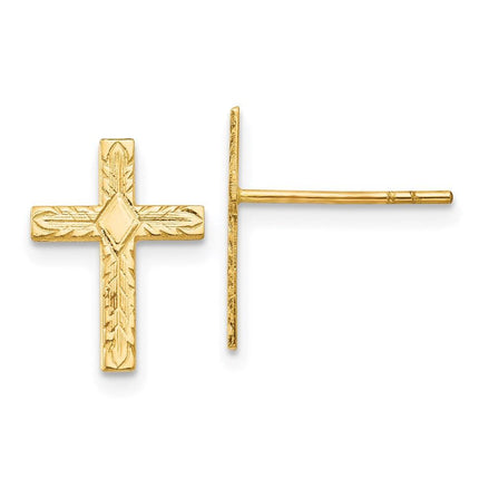 14k Polished & Textured Cross Earrings ,