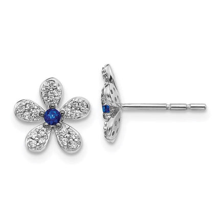 14k White Gold Diamond & Sapphire Earrings ,