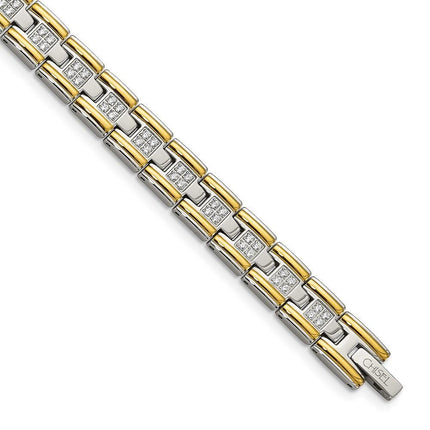 Stainless Steel Polished Yellow IP CZ 8.50in Link Bracelet ,