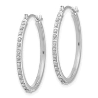 14k White Gold Diamond Fascination Round Hinged Hoop Earrings ,