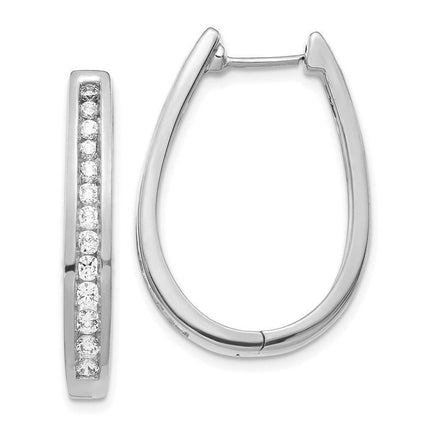 14k White Gold Diamond Hoop Earrings ,