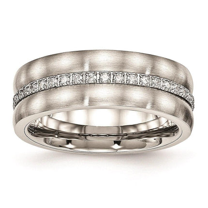 Stainless Steel Brushed and Polished CZ Ring ,