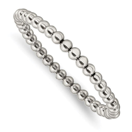 Stainless Steel Polished Beaded Stretch Bracelet ,