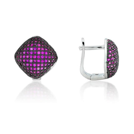 Sterling Silver Pink CZ Micro Pave Square Earrings ,