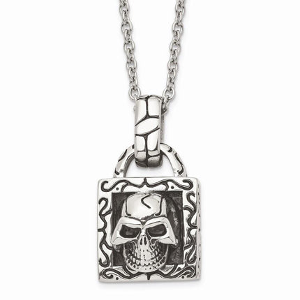 Stainless Steel Polished and Antiqued Skull Necklace ,