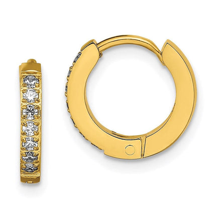 Stainless Steel Polished Yellow IP w/Preciosa Crystal Hinged Hoop Earrings ,