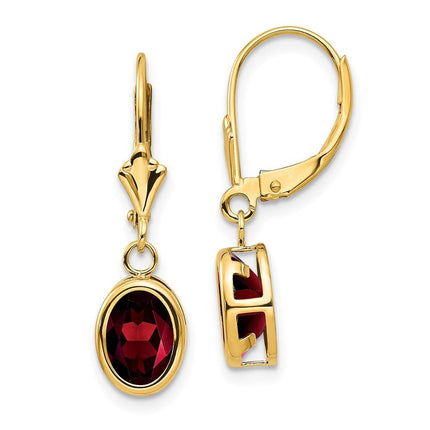 14k 8x6mm Oval Garnet Leverback Earrings ,