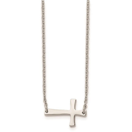 Stainless Steel Polished Sideways Cross Necklace ,