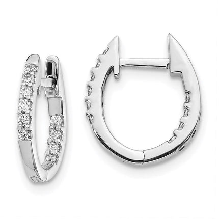 14K White Gold Inside/Out Diamond Hinged Hoop Earrings ,