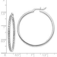 14k White Gold Diamond In/Out Hoop Earrings ,