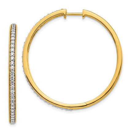 14k Yellow Gold Diamond Hoop Earrings ,