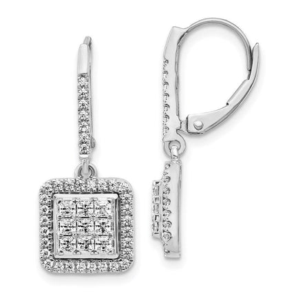 14k White Gold Diamond Cluster Earrings ,