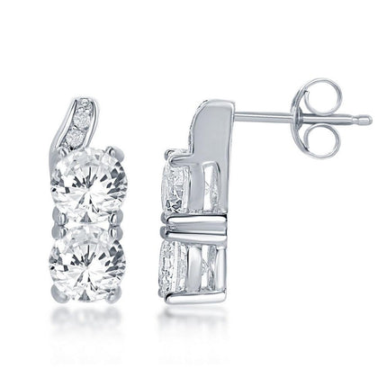 Sterling Silver Square CZ Earrings ,