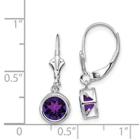 14k White Gold 6mm Amethyst Leverback Earrings ,