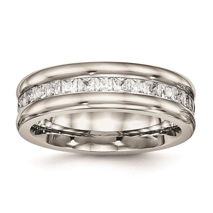 Stainless Steel Polished with CZ Ring ,