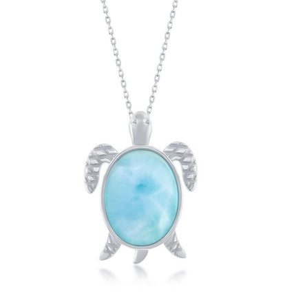 Sterling Silver Larimar Turtle Pendant ,