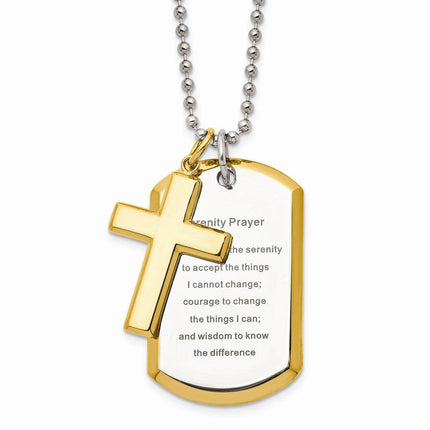 Stainless Steel Polished Yellow IP-plated Serenity Prayer Necklace ,