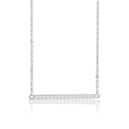 Sterling Silver CZ Bar Necklace ,