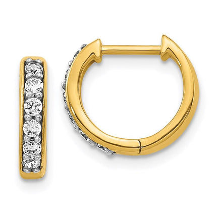 14k Yellow Gold Diamond Hoop Earrings ,
