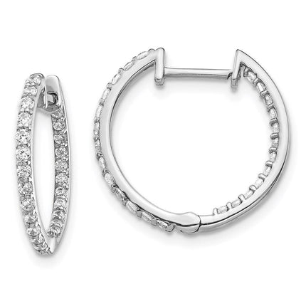 14k White Gold Diamond Hoop Earrings ,