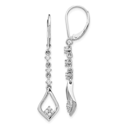 14k White Gold Diamond Leverback Earrings ,