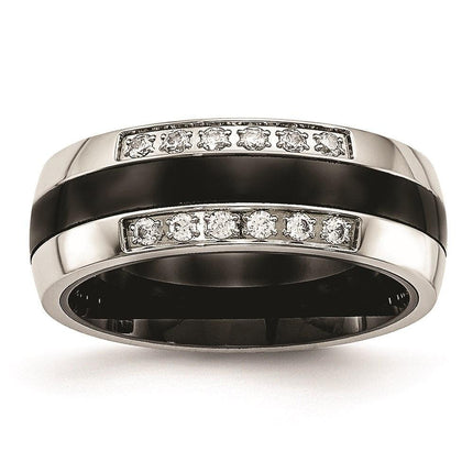 Stainless Steel Polished Black Ceramic CZ Ring ,