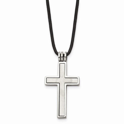 Stainless Steel Leather Cord Cross Necklace ,