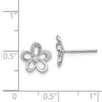 14k White Gold Diamond Flower Earrings ,