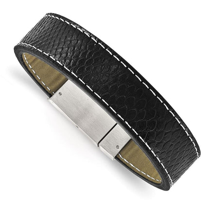Stainless Steel Brushed Black Leather Bracelet ,