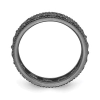 Sterling Silver Stackable Expressions Black-plated Carved Band ,
