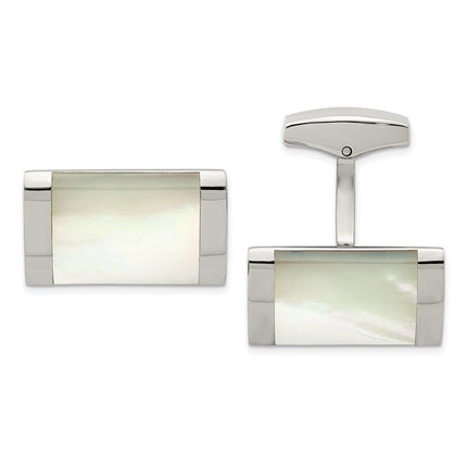 Stainless Steel Polished Mother of Pearl Cufflinks ,