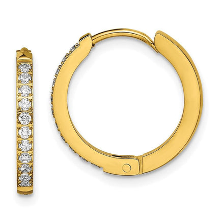 Stainless Steel Polished Yellow IP w/Preciosa Crystal Hinged Hoop Earrings ,