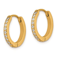 Stainless Steel Polished Yellow IP w/Preciosa Crystal Hinged Hoop Earrings ,