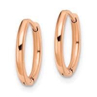 Stainless Steel Polished Rose IP-plated 1.6mm Hinged Hoop Earrings ,
