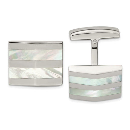 Stainless Steel Polished Mother Of Pearl Square Cufflinks ,