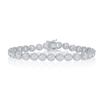 Sterling Silver Round Halo CZ Linked Bracelet, 7.5" ,