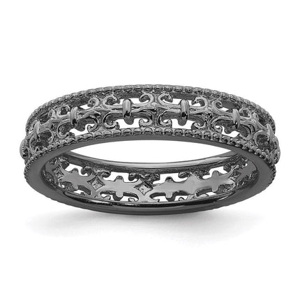 Sterling Silver Stackable Expressions Black-plated Carved Band ,