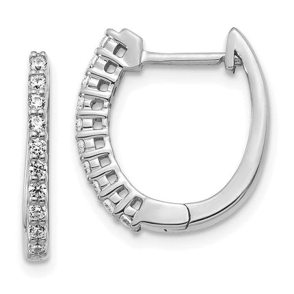 14k White Gold Diamond Hinged Hoop Earrings ,