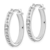 14k White Gold Diamond Fascination Round Hinged Hoop Earrings ,