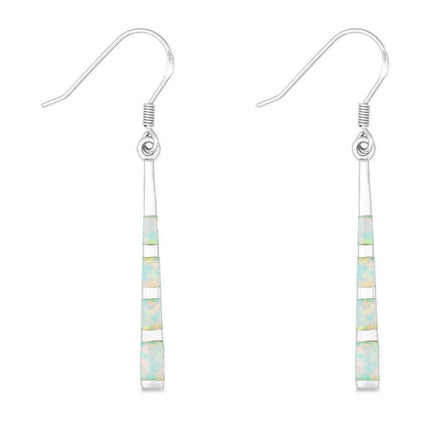 Sterling Silver White Inlay Opal Dangling Earrings ,