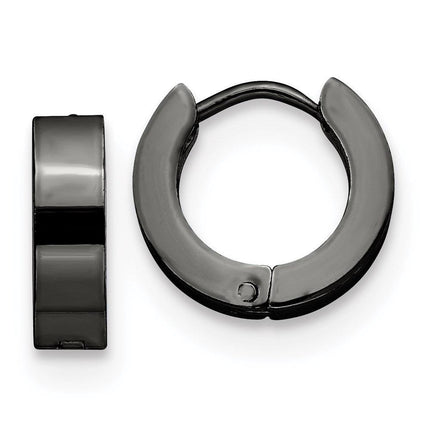 Stainless Steel Black IP-Plated Hinged Hoop Earrings ,